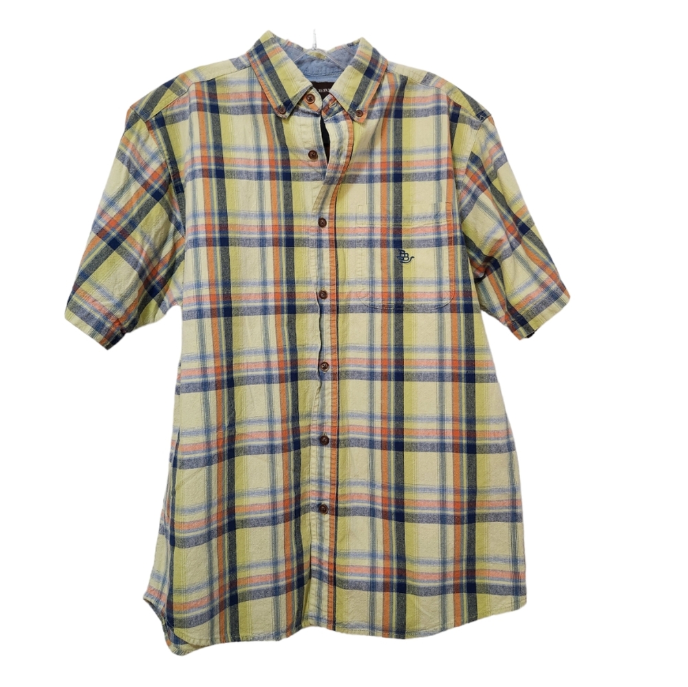 Bit & Bridle Yellow Plaid Western Shirt Mens Size M